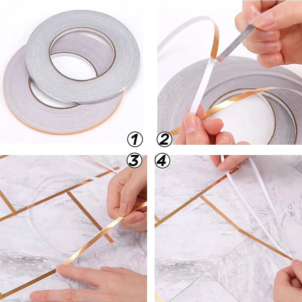 50M Tile Beauty Seam Stickers Tape 0.5/1cm Width Self-Adhesive Floor Waterproof Wall Gap Sealing Foil Decor StripTape for Room Qme