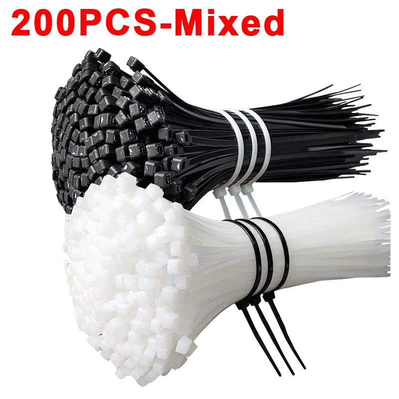 200/100Pcs Nylon Cable Ties Adjustable Self-locking Cord Ties Straps Fastening Loop Reusable Plastic Wire Ties For Home Office Qme Mixed(200Pcs) 3x150mm