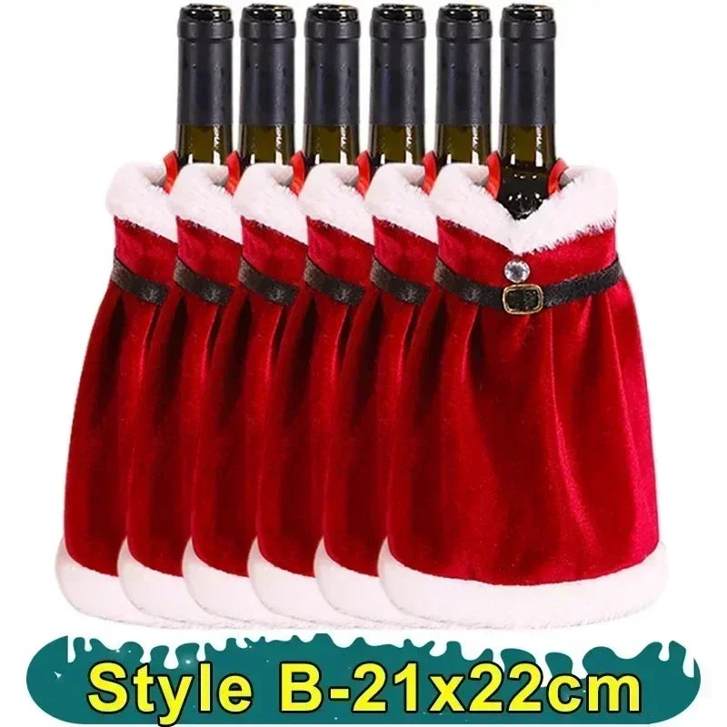 2PCS Christmas Wine Bottle Cover Velvet Dress Clothes Set Wine Bottle Ornaments Bag Xmas Party Dinner Table Decoration Gifts Qme B-1PC as picture