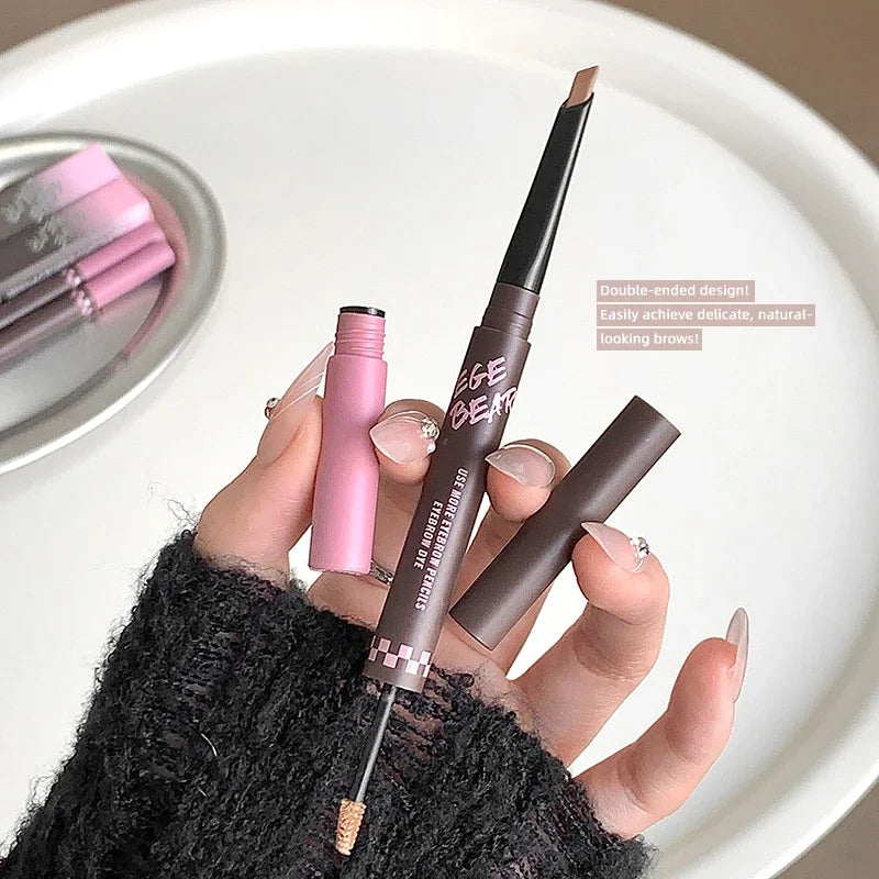2-in-1 Brow Pencil & Eyebrow Dye Dual Ended Eyebrow Makeup with Pencil and Mascara Natural Look Waterproof Long Lasting Brow Kit Qme