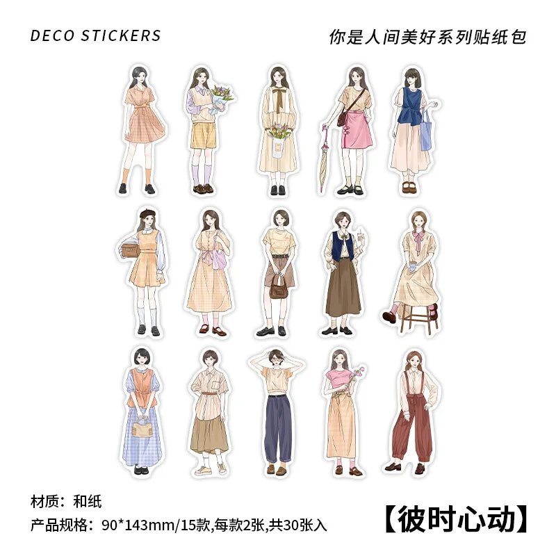 30Pcs/pack Creative Korean Cartoon Character Stickers DIY Manual Diary Scrapbook Materials Cute Stationery Stickers Qme A