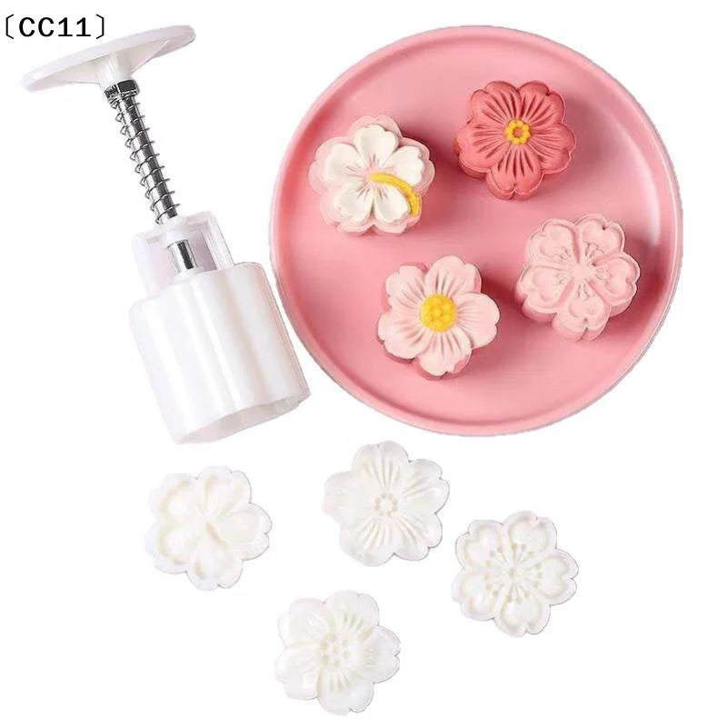Food Safe Hand Press Flower Shaped Pastry Mold Multiple Stamps Non Qme