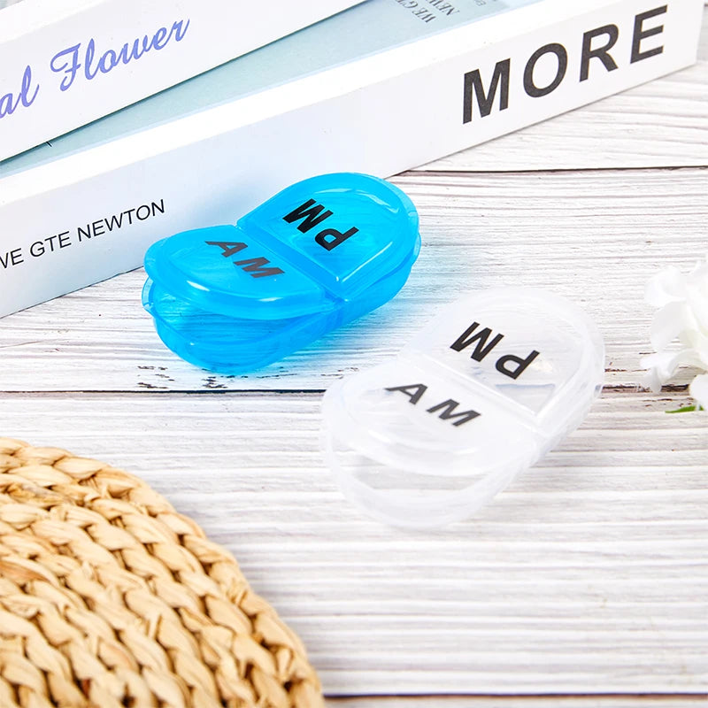 2 Grids Waterproof Pill Organizer Portable Oval Box Container Daily Qme