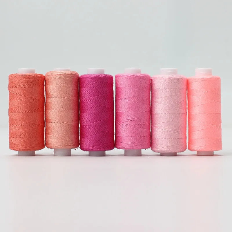 6 Rolls Polyester Sewing Thread Set Assorted Colors Polyester Sewing Machine Thread for Home DIY Manual and Mechanical Sewing Qme Pink Series