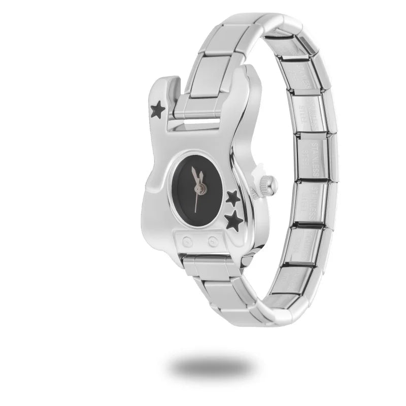 Wholesale Guitar Shape Stainless Steel Men's Women Watch Bracelet Fit 9MM DIY Italian Charm Watch Head Jewelry Gift Dropshipping Qme Style 24