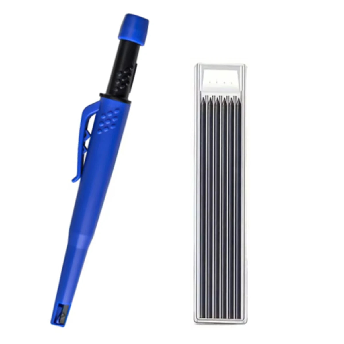 Carpenter Mechanical Pencil With Refills One-piece Design Pen Cap Built-in Sharpener Woodworking Construction Marking Tool Qme 1 pen black Refill C