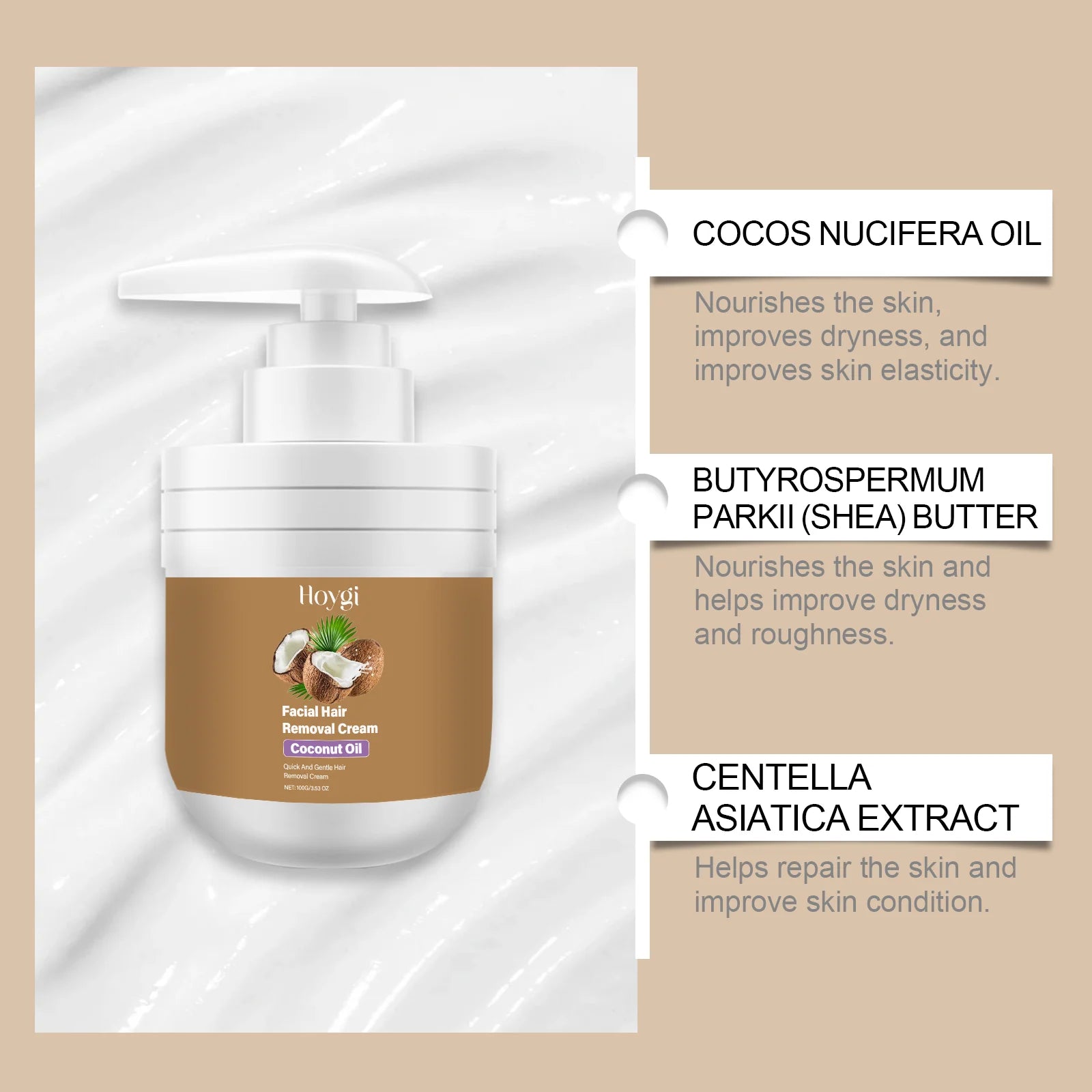 Coconut Facial Hair Removal Cream Painless No Irritation Reduce Redness Soothing Growth Inhibitor Smoothing Body Depilatory Crea Qme