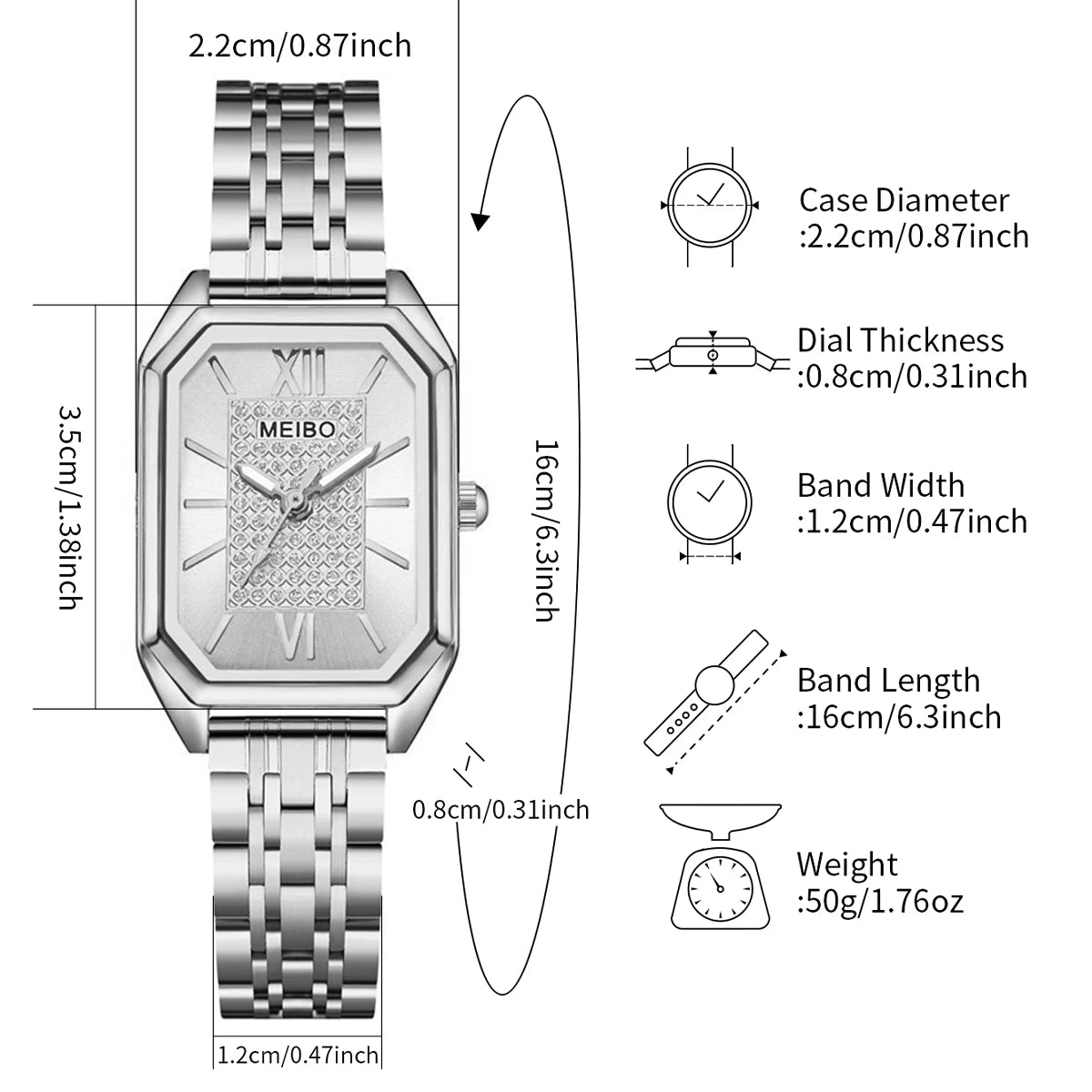 6 Pcs/set Women's Fashion Watch Rectangle Dial Quartz Watches Steel Band Silver Ladies Wrist Watches Bracelets Set Qme