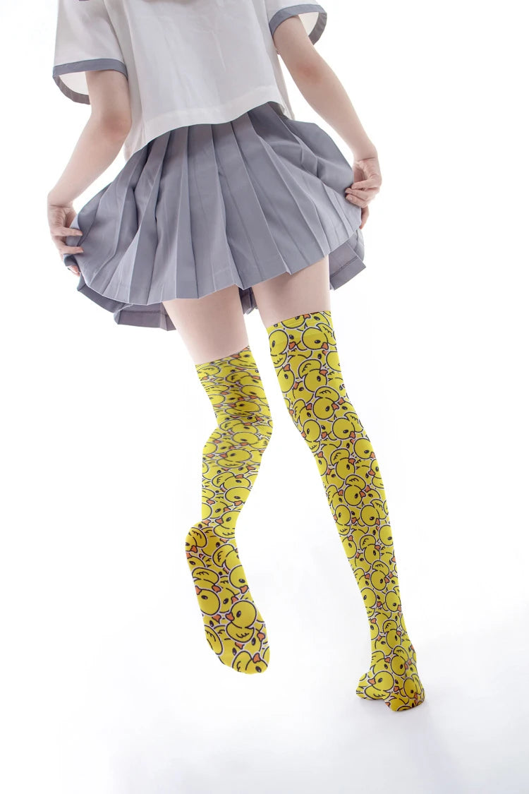 Fashion Yellow Cartoon Duck Women's Stockings 3d Printing Harajuku Qme