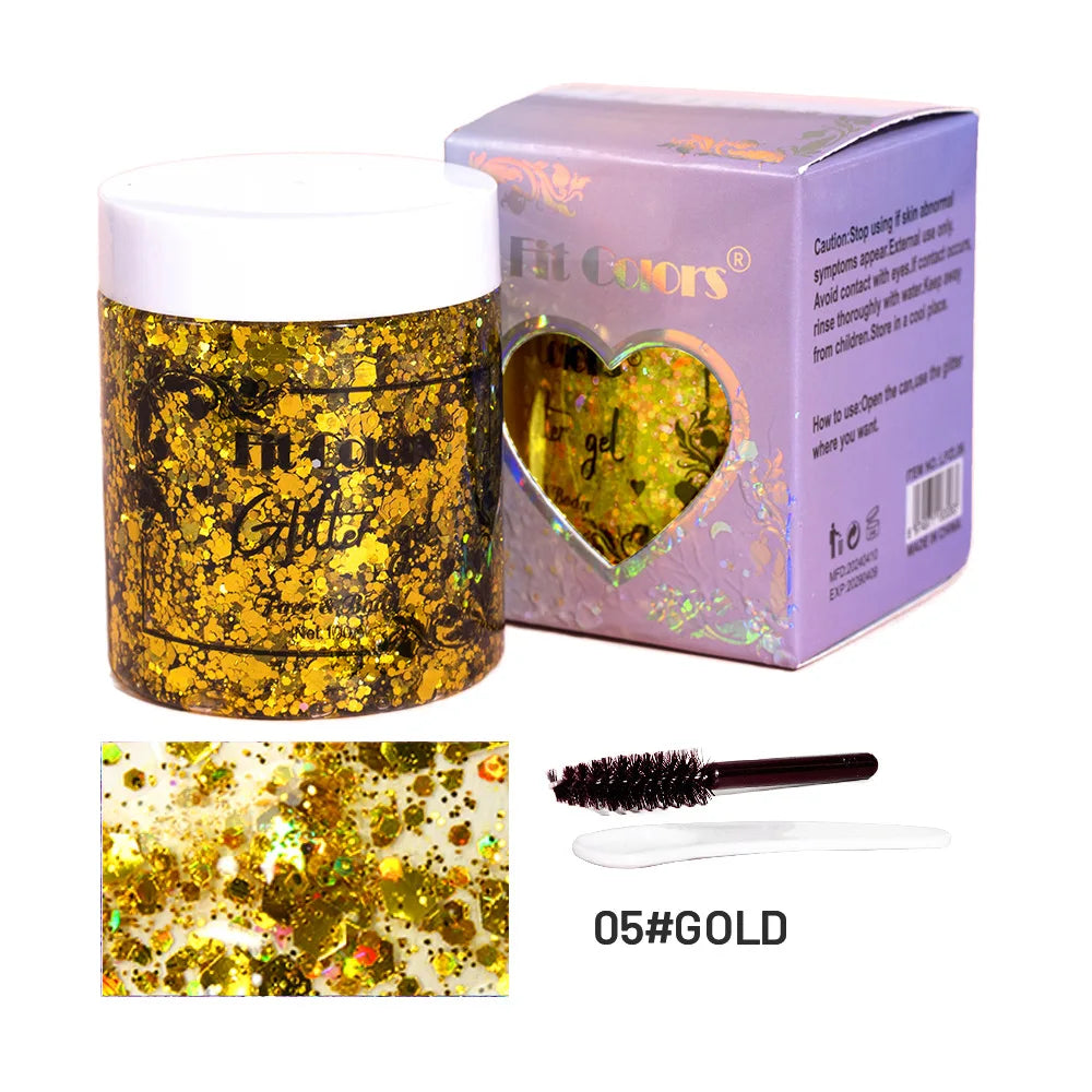 100ml Glitter Gel Eye Shadow Liquid Face Body Large Sequin Gel Multifunctional Colorful Loose Sequins Cream Party Decoration Qme 05