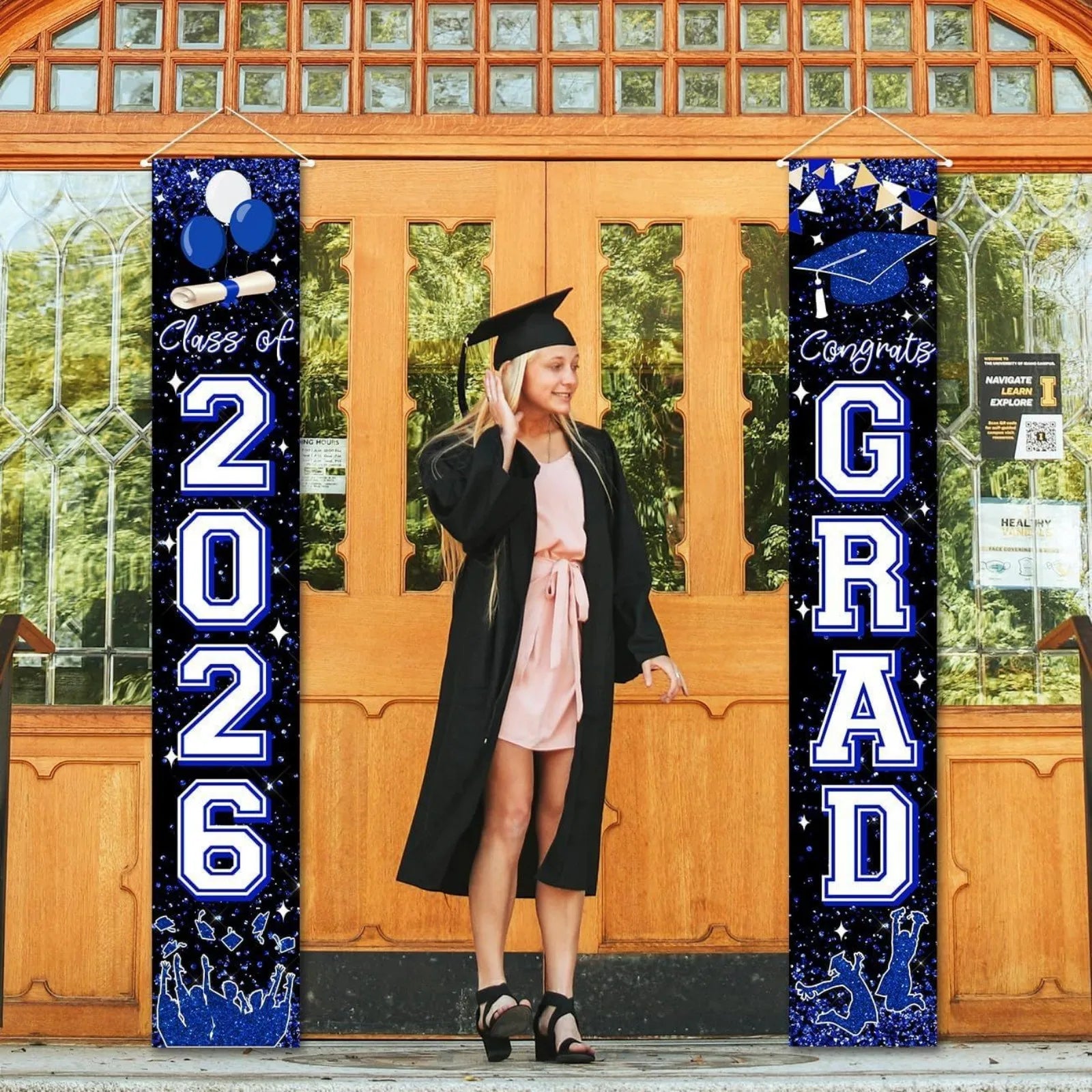 Class of 2026 Graduation Banners Graduate Party Decorations Couplets Porch Signs Indoor Outdoor Banners Party DIY Supplies Qme Blue