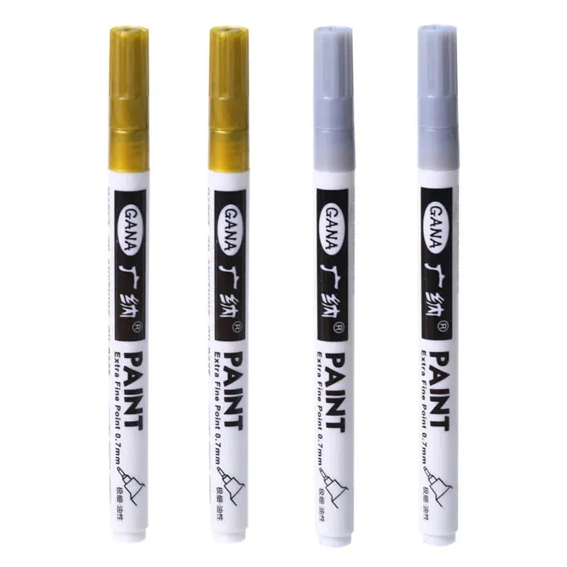 4Pcs/set High Quality Permanent Paint Markers Pen 0.7mm Fine Tip Waterproof, for Rock Painting, Wood, Metal, Canvas Qme 2gold 2silver