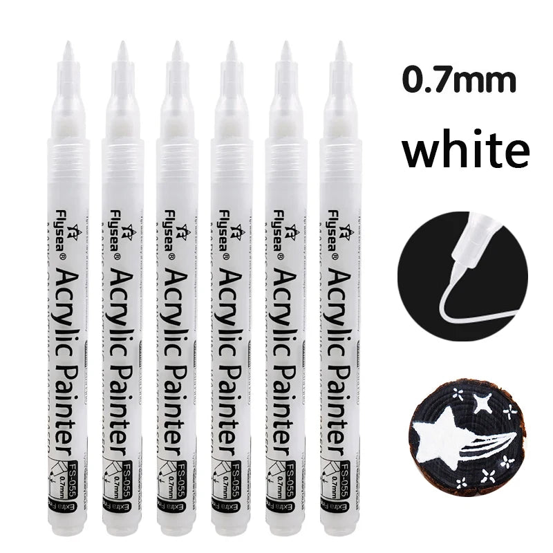 6Pcs/set Black/White Acrylic Paint Pen for Rock Painting, Stone, Ceramic, Glass, Wood, Tire, Fabric Metal, Canvas Qme 6 White