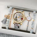 5 Pcs/set Women's Fashion Clock European and American Classic Retro Quartz Watch with Exquisite Fringe Bracelet Set Qme color