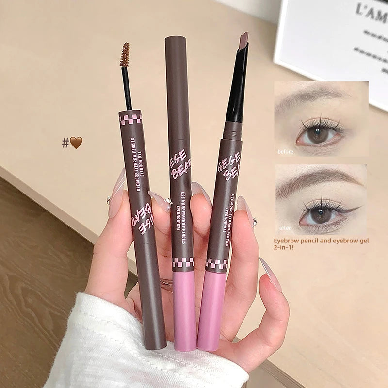2-in-1 Brow Pencil & Eyebrow Dye Dual Ended Eyebrow Makeup with Pencil and Mascara Natural Look Waterproof Long Lasting Brow Kit Qme