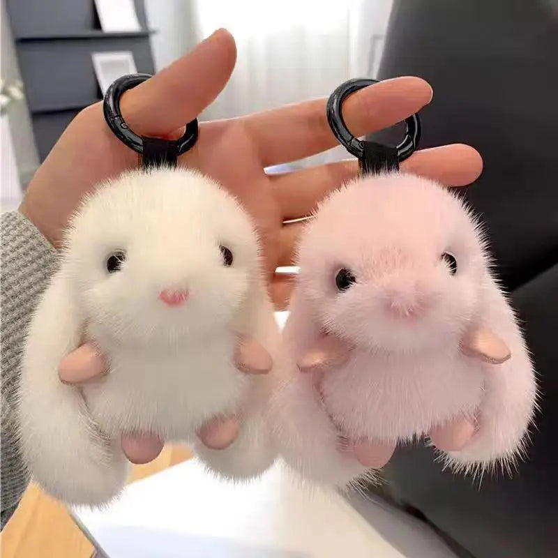 Plush Rabbit Keychain Fluffy White Soft Charm Mini Pendant Decorative Accessory for Women Travel Bag Decoration Qme