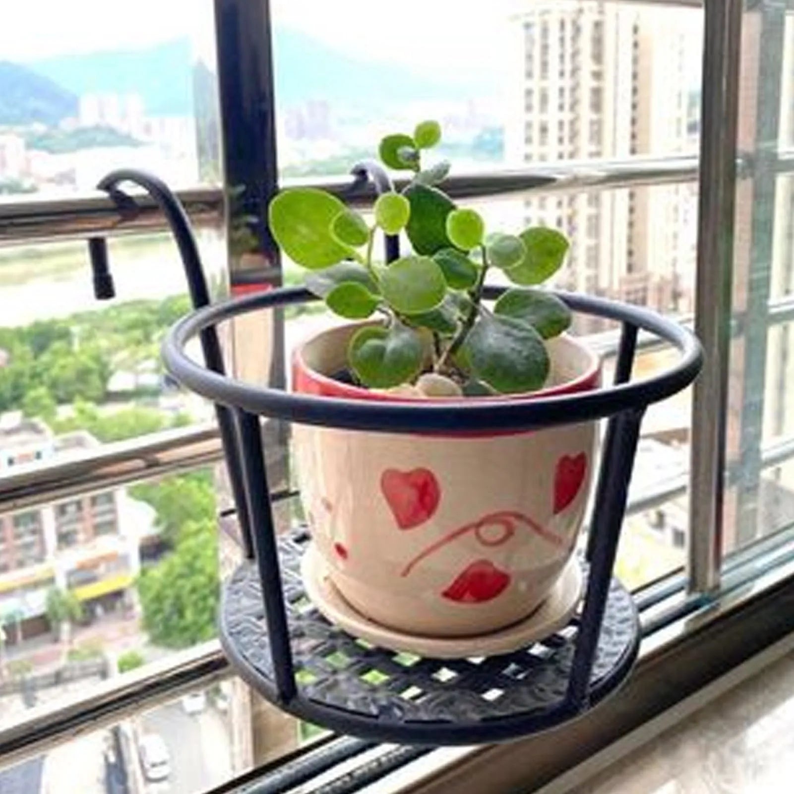 2Pcs Hanging Planter Basket Iron Wall Mounted Plant Holder Rack Flower Pot Stand for Balcony Garden Patio Indoor Outdoor Black Qme