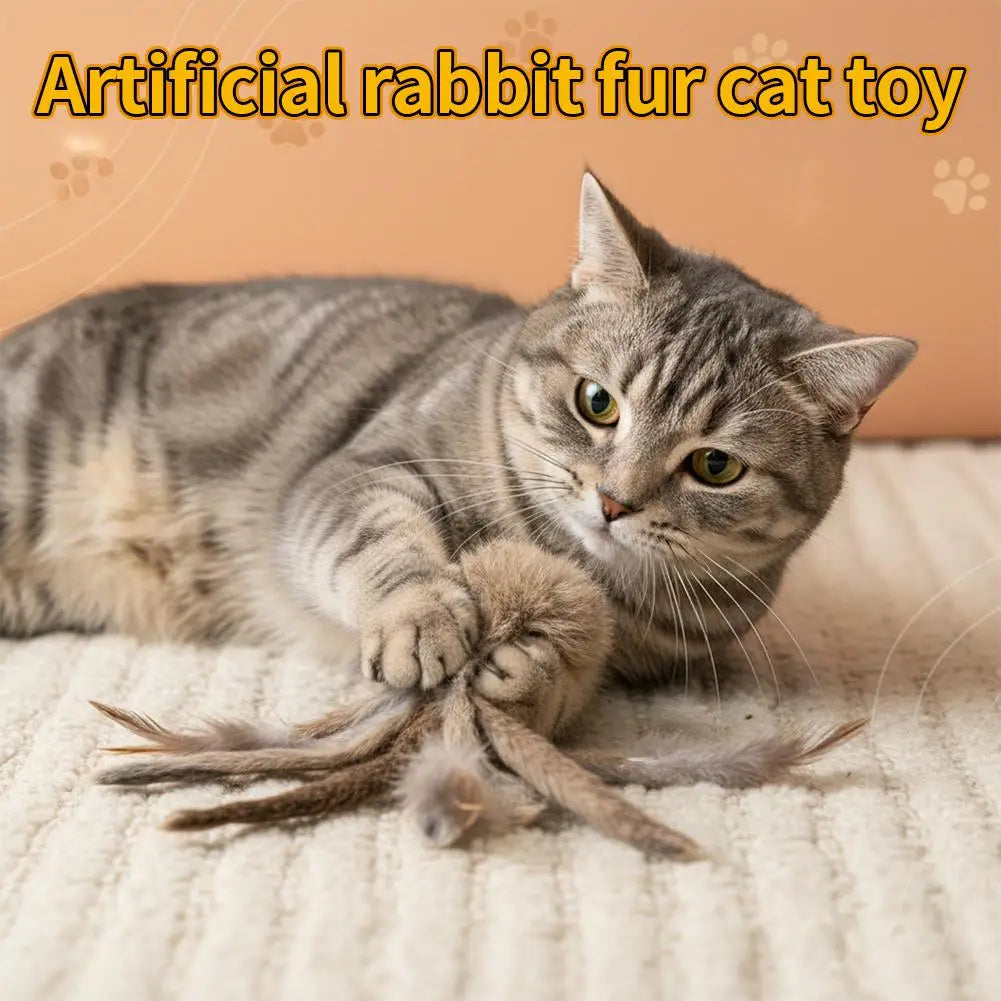 Artificial Rabbit Fur Cat Toys Soft Durable Interactive Indoor Kitten Qme
