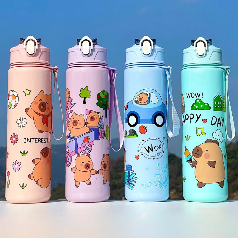 Cartoon Capybara Water Bottle Plastic Cup Portable Large Capacity Qme