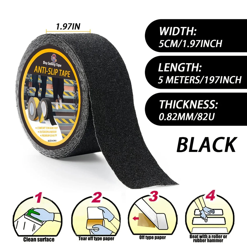 Anti Slip Safety Tape, Used for Anti Slip of Stairs and Steps, Strong Ground Grinding Tape (Yellow/Black) Hazard Warning Tape Qme Black-5cm 5m