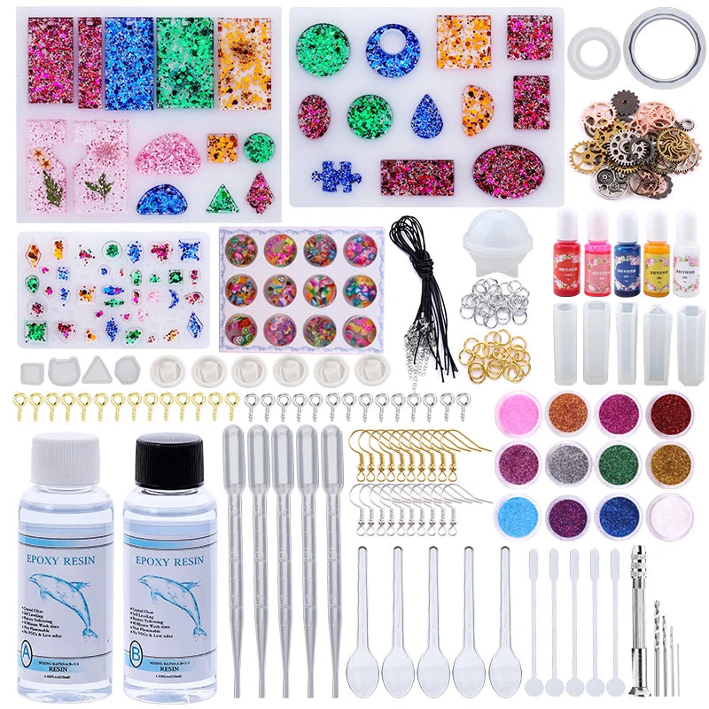 Epoxy Resin Silicone Molds Starter Kit All in One Office Home Decor Art Clear Craft Jewelry Making Kit for Keychain Necklace DIY Qme Kit 3