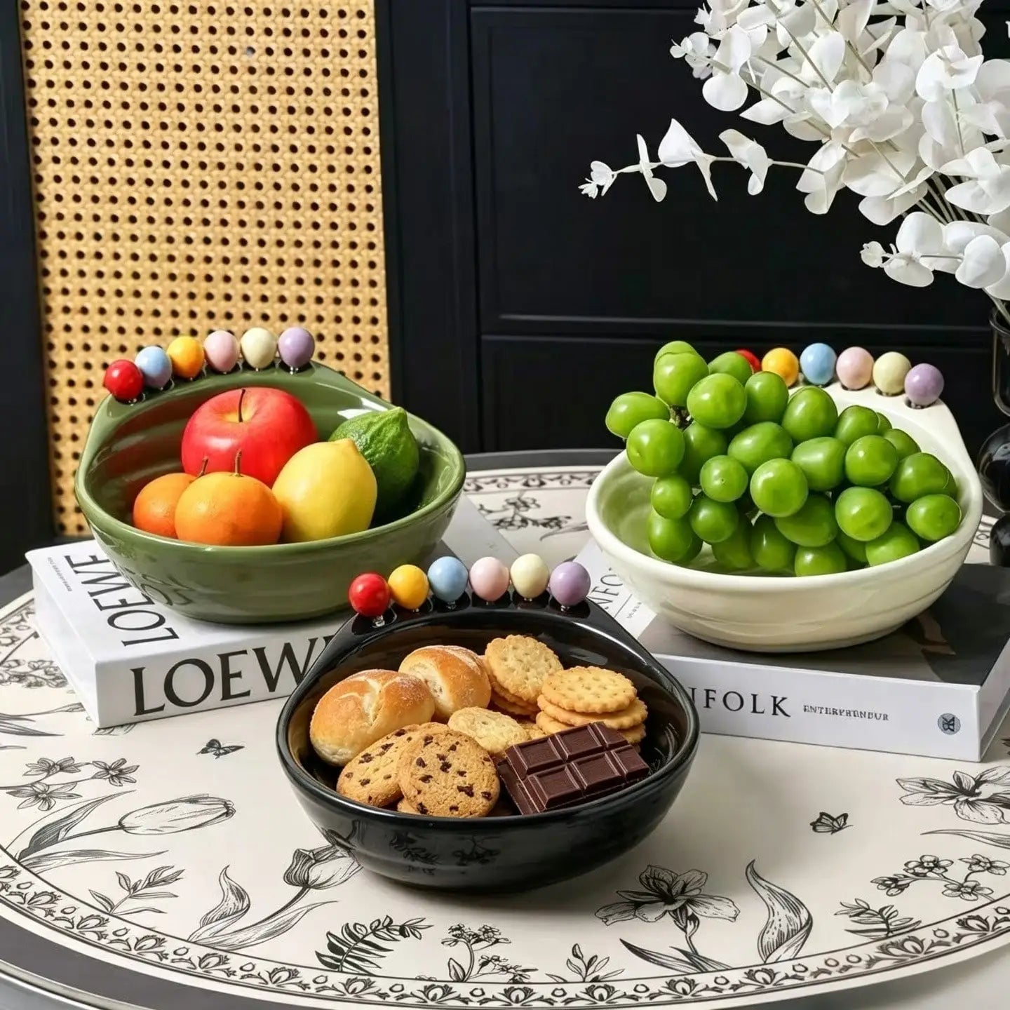 Large Fruit Bowl 6 Forks Creative Platter Adorable Stainless Steel Qme
