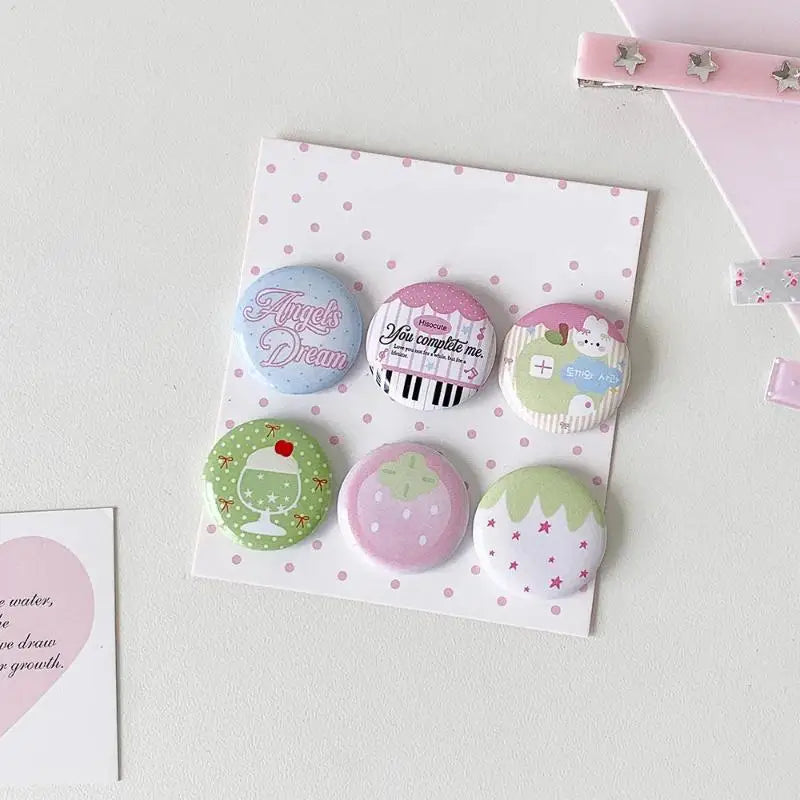 6Pcs Retro Cute 25mm Mini Cartoon Button Badge Kawaii Girls Kids Backpack Pencil Bag DIY Decorative Brooch Pins Qme B