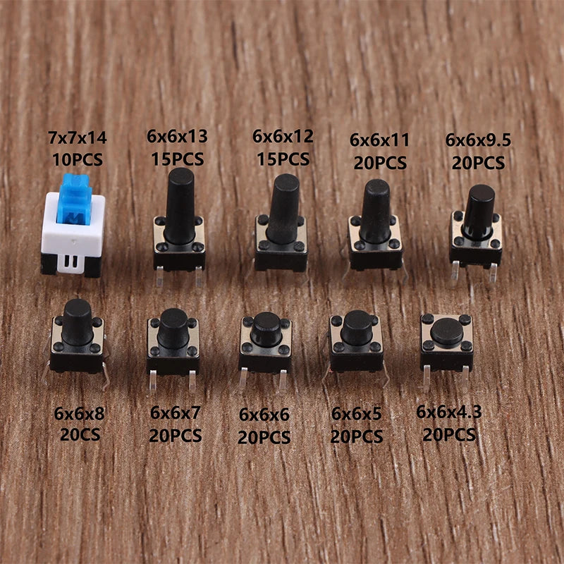 10 Values 180Pcs Tactile Push Button Switch Momentary Tactile Tact Mini Switch Kit 6*6 4.3-13MM 7*7mm Momentary Switch. Qme