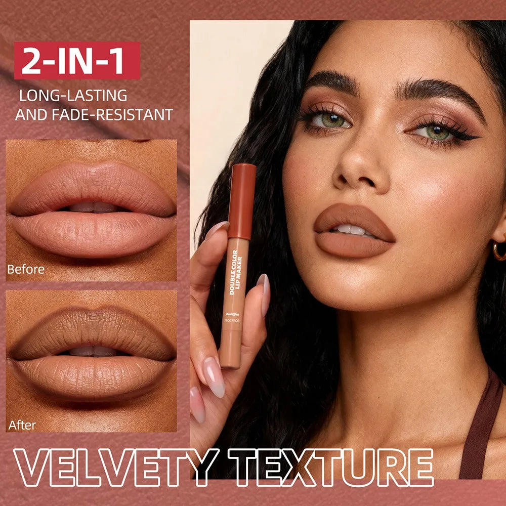 Two-color Lip Liner Pen Smooth Long Lasting Non Stick Cup Matte Lip Pencil, Easy To Color Smudge-Proof Plumping Lip Makeup Qme