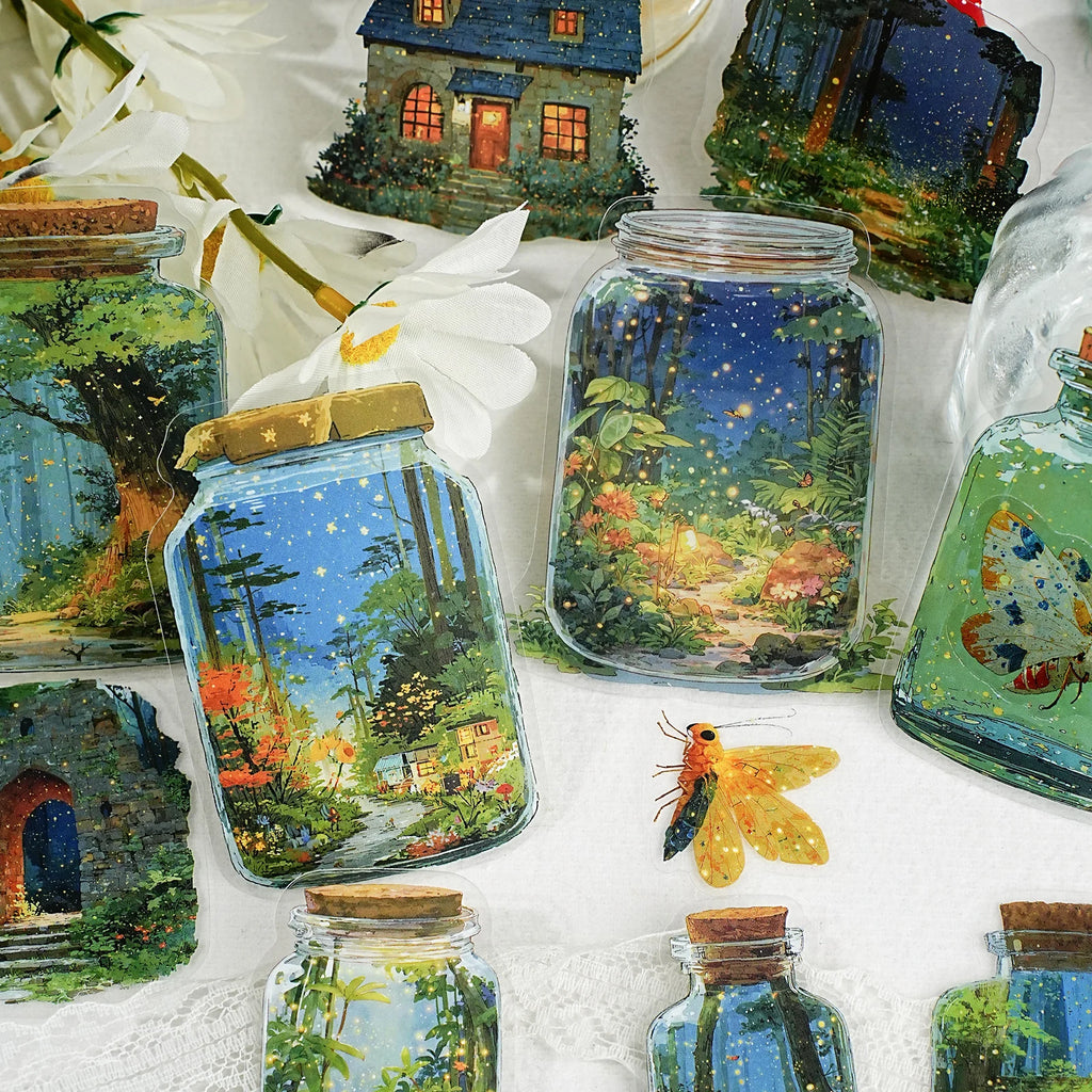 15 Sheets World in Bottle Theme PET Stickers for DIY Craft Scrapbooking Collage Guitar Phone Case Decoration Qme