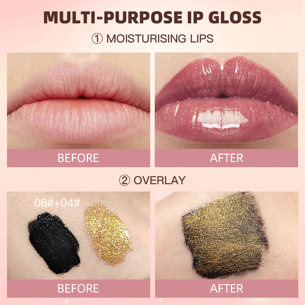 QIBEST Glitter Pearlescent Lipgloss Moisturizing Lasting Non-Stick Cup Shimmer Shiny Liquid Lipsticks Black Purple Lip Tint Qme