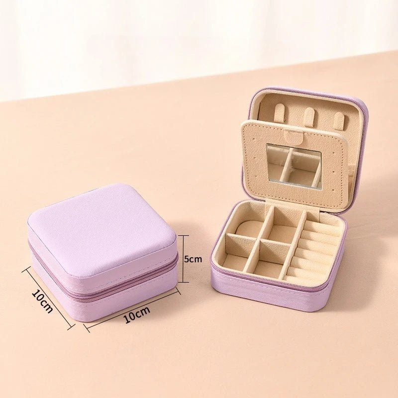 1pc Single Layer Square Storage Box Ladies Travel Leather Jewelry Box Classic Various Colors Storage Box with Mirror Qme PURPLE