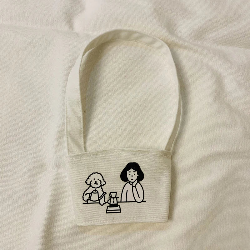 1Pc Portable Water Bottle Holder Carry Bag Coffee Cup Storage Sleeve Cover Canvas Printing Milk Tea Set Drinking Bottle Strap. Qme A1