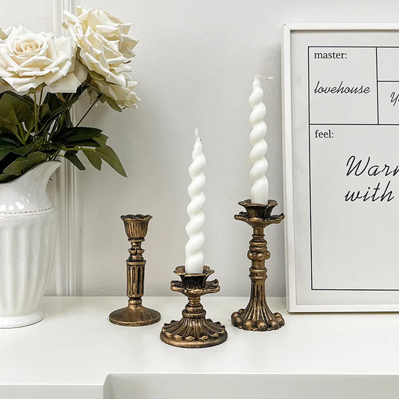 Classic French Gold Candle Holder European Antique Art Decor Elegant Qme