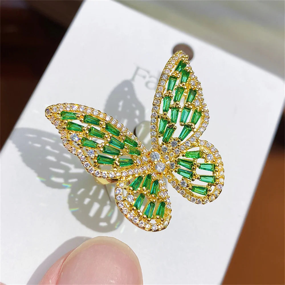 Personalized Colorful Butterfly Zircon Large Ring Adjustable Cute Luxury Shining Butterfly Ring Banquet Jewelry Qme jinlv