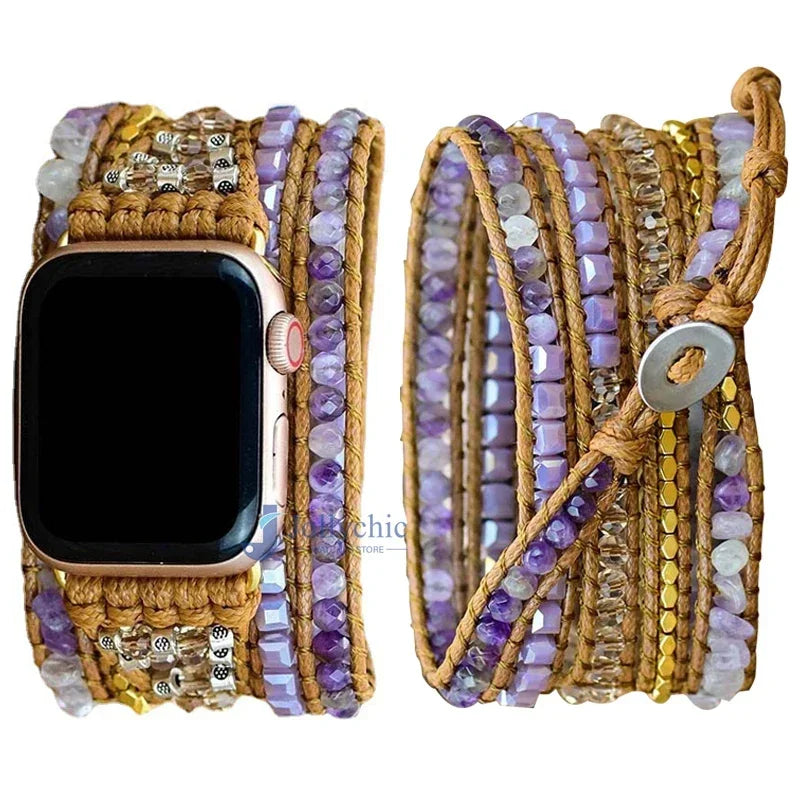 Bohemia Strap for Apple Watch Ultra Band 49mm 44mm 45mm 41mm 42mm 38 Handmade Natural Beads Bracelet Iwatch Series 8 7 6 Se 5 3 Qme Style 15 42-44-45-49MM-M