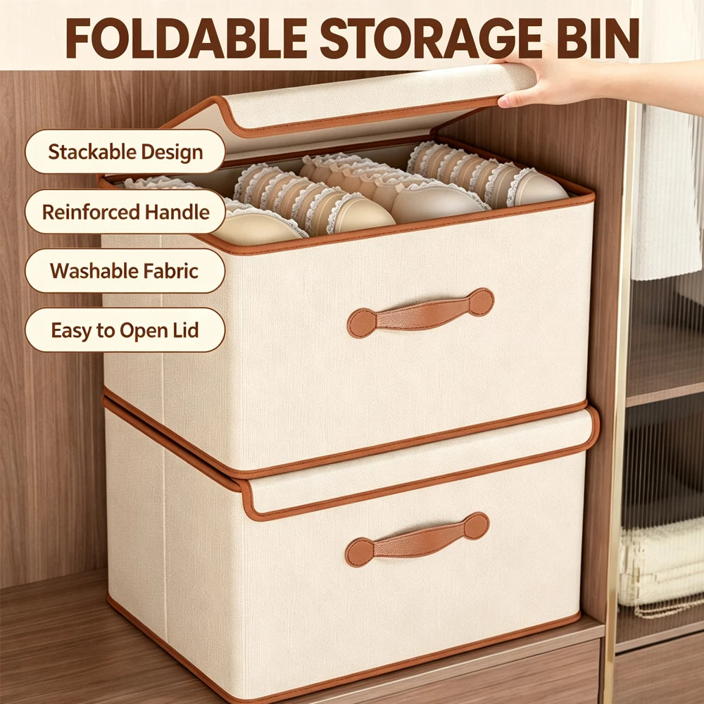 Storage Basket with Lid for Household Use Wardrobe Underwear Storage Box Organizing Boxed Clothes Storage Box Clothes Blankets Qme