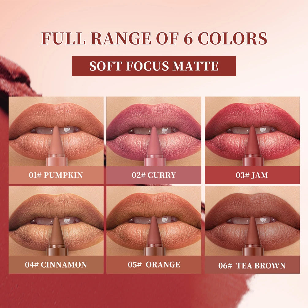 QIBEST Tapered Gradient Lipliner Long Lasting Matte Nude Brown Red Lipstick Waterproof Contouring Tint Lipliner Makeup Lip Stain Qme