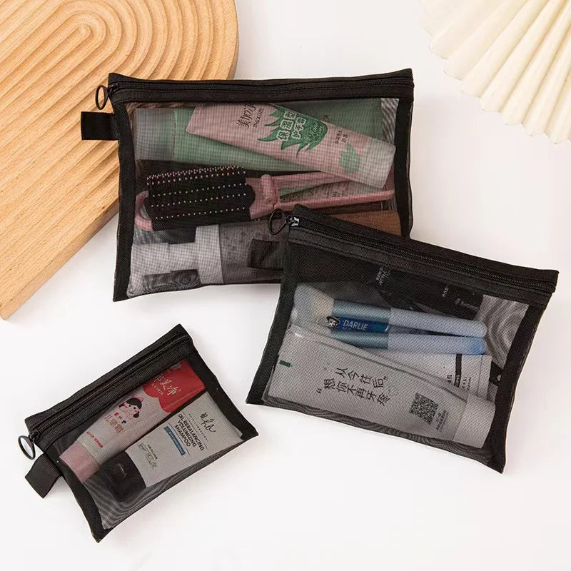 Large Capacity Mesh Cosmetic Bag Casual Pencil Cases Zipper Makeup Qme