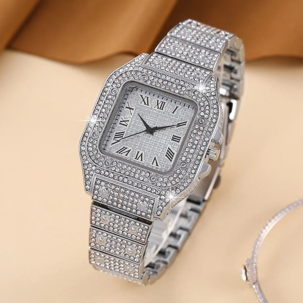 Oversize Square Dial Rhinestone Alloy Watch Fancy Women Watches Jewelry Sophisticated And Stylish Women Watch Qme