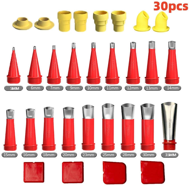 Stainless Steel Glue Gun Caulk Nozzle Applicator Suit with Base for Bathroom Kitchen Doors and Windows Gap Sealing Spray Nozzle Qme 30pcs