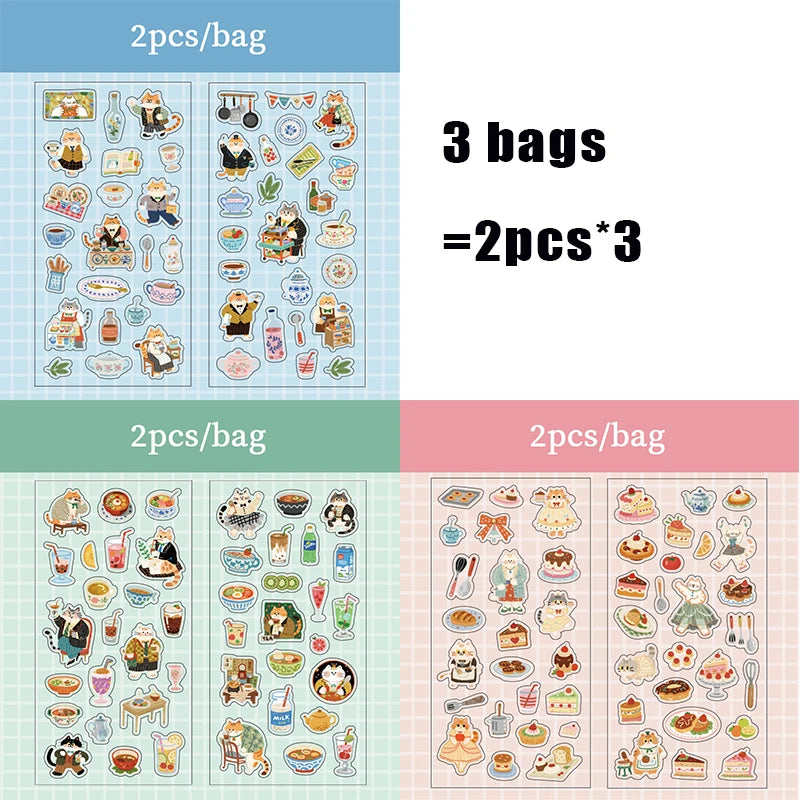 Vibrant Food & Cat Series Sticker Pack, Decor Stickers for Notebooks, Junk Journals, Water Bottles, Storage Boxes & Phone Cases Qme 3 bags-B