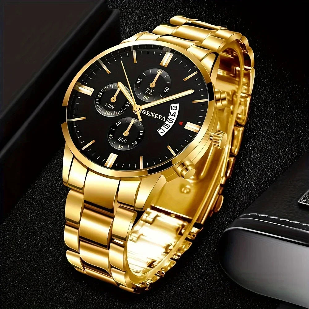Vintage Quartz Men's Watch with Calendar - Elegant Stainless Steel Timepiece, Perfect Gift Qme