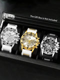 3pcs Large dial fake three-eye stylish quartz watch for men, business and casual, fashionable and cool men's watch Qme 3pcs