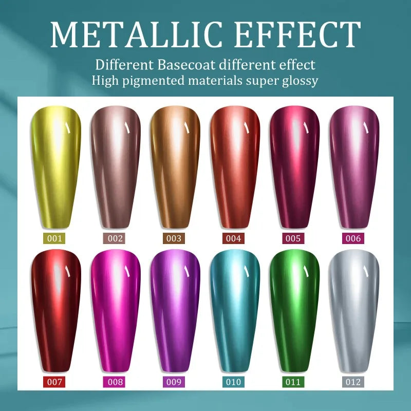 Instant Chrome Nail Polish 12 Colors - No UV Lamp Mirror Effect, Quick Dry Metallic Nail Lacquer, Long Lasting Salon Nail Polish Qme