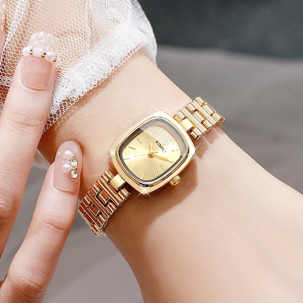 Ladies' Gold Tone Quartz Watch, 5 Colors Available with Minimalist Dial, Perfect Gift for Her Qme