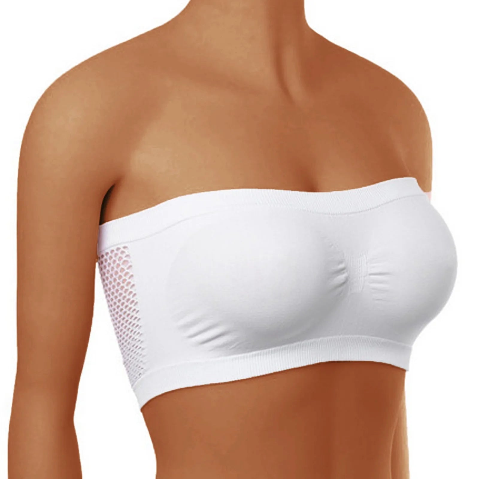Ladies’ Stretch Strapless Bra Chest Wrap Bandeau Unlined Seamless Fashionable Breathless Soft Bra Suitable For One-Shoulder Tops Qme White XL