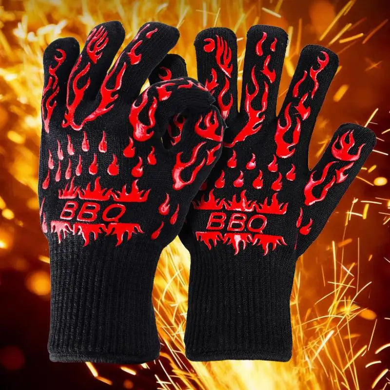 1/2Pcs Non Slip Silicone Oven Gloves BBQ Gloves Fireproof Heat Resistant Cut Resistant Mitts Kitchen Gloves For Barbecue Cooking Qme A3