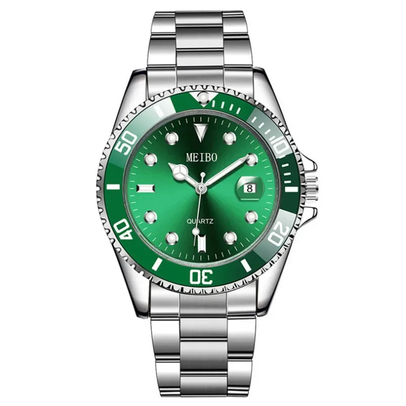 1pc Luxury Men Silver Stainless Steel Water Proof Automatic Luminous Bezel Mens Watches Qme Bronze