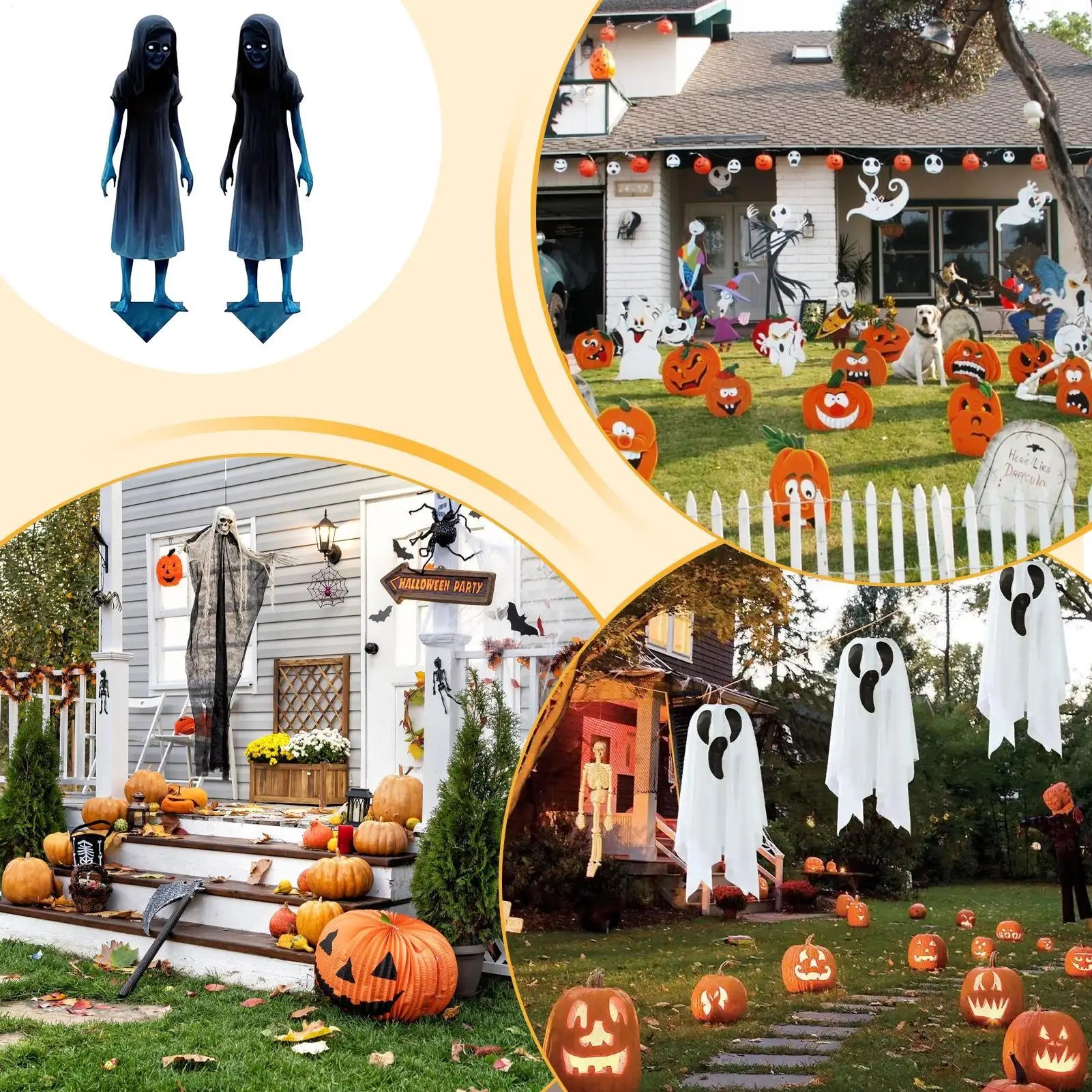 Haunted Twin Ghost Yard Signs Spooky Twins Outdoor Stakes Decorations Qme